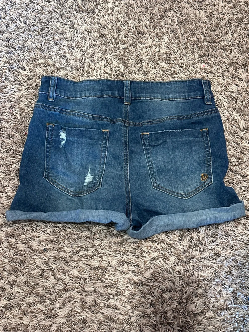 Indigo Rein Women's Medium Blue Rolled Cuff Distressed Denim Shorts